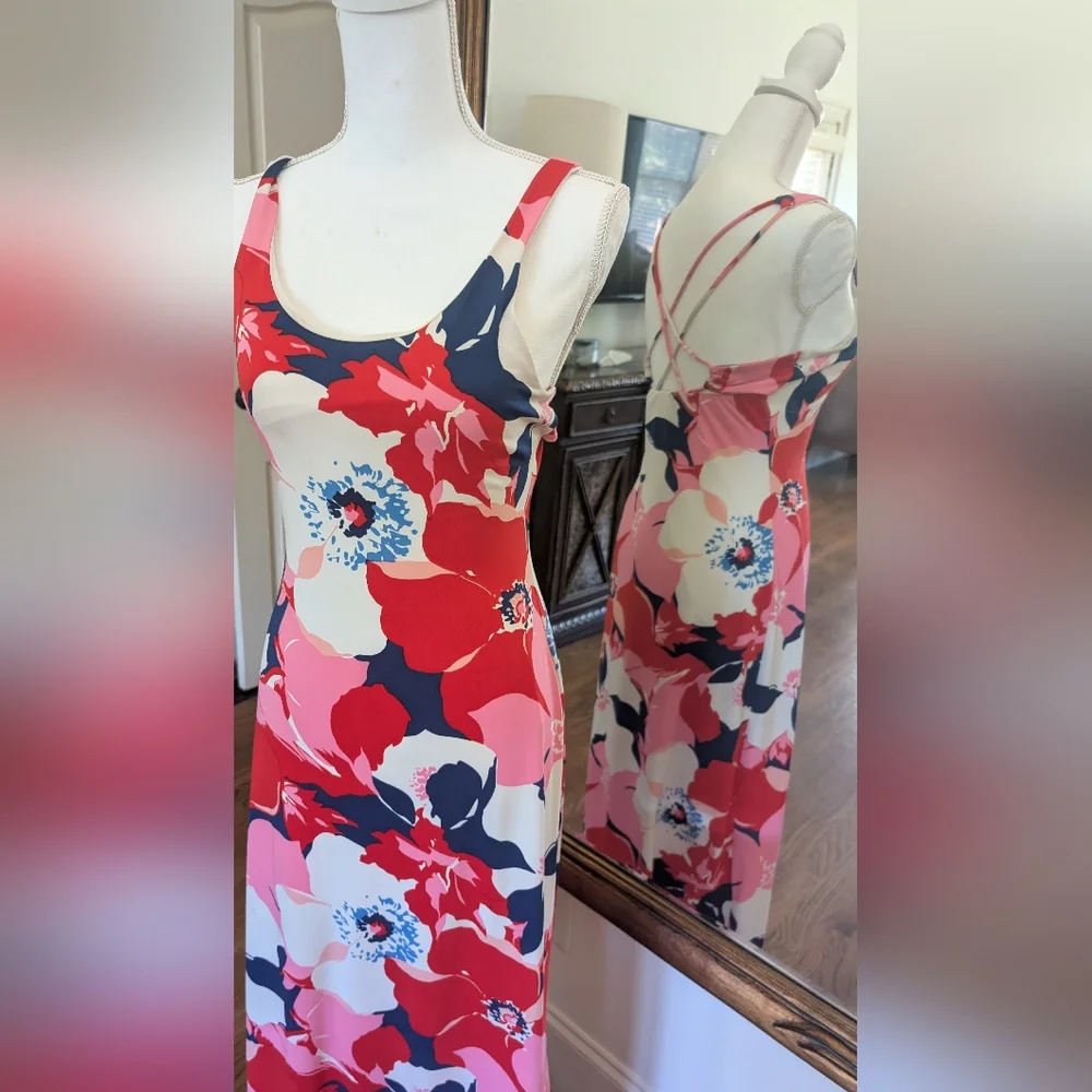 Floral Maxi Dress in Red and Pink